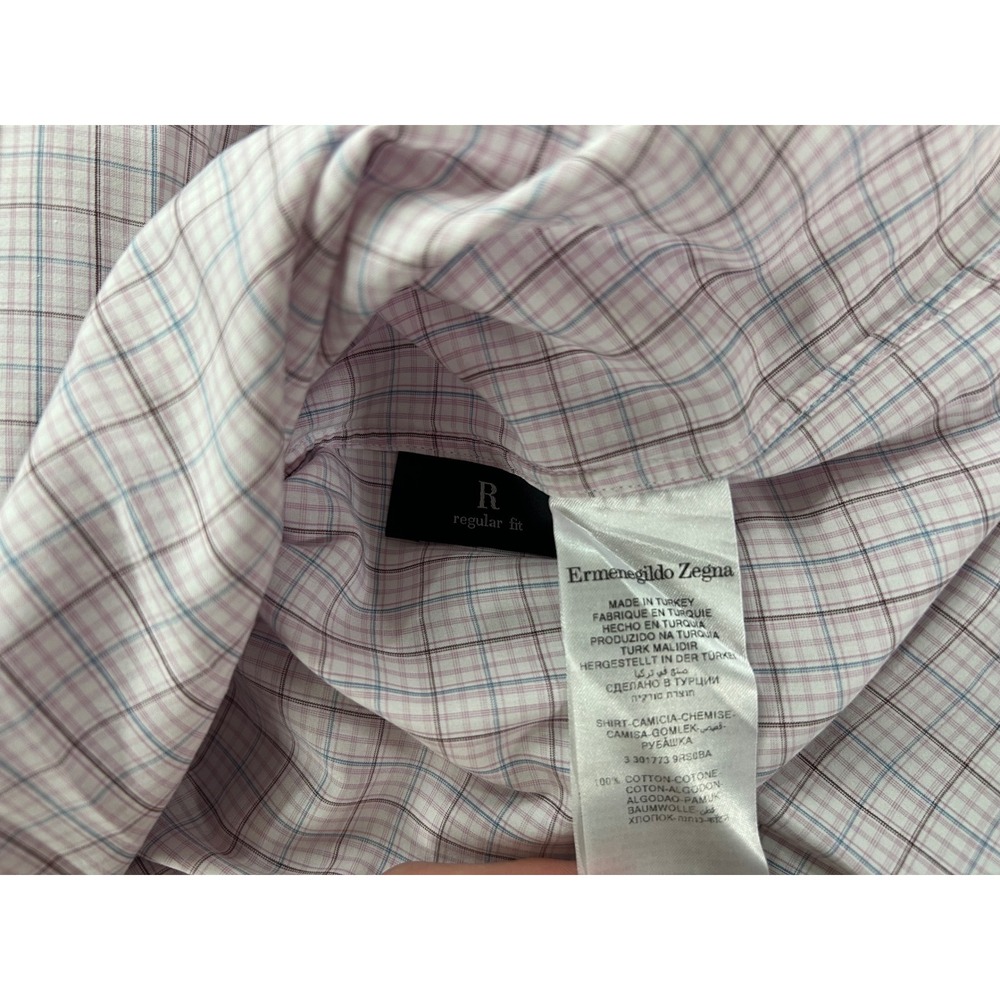 Ermenegildo Zegna Mens Regular Fit Check Dress Shirt Pink Blue White 16.5 42 - Picture 5 of 7
